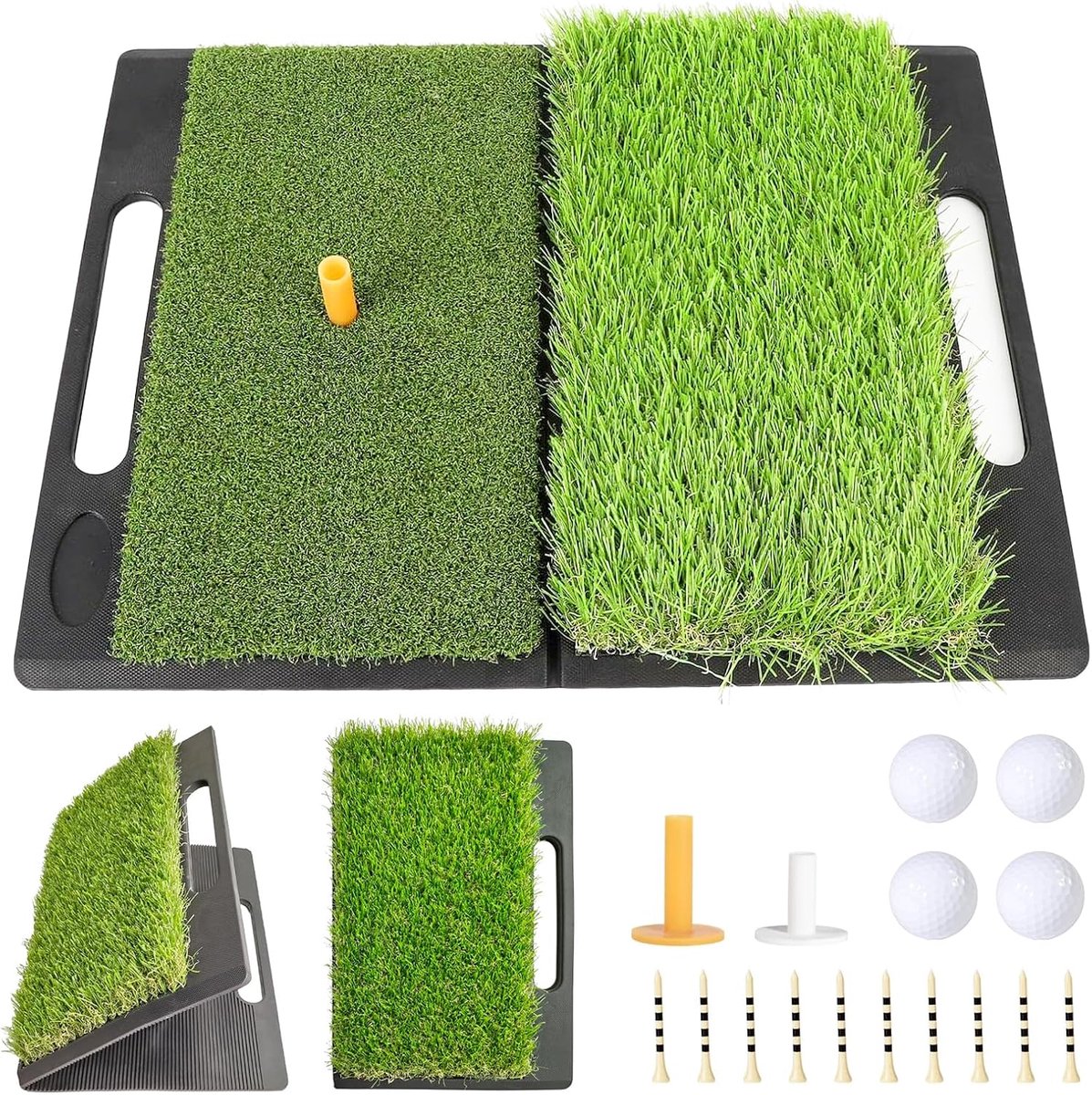Golf mat 53,5 x 40 cm - opvouwbaar - met 4 golfballen en accessoires - ideaal voor driving training - ShopVlot