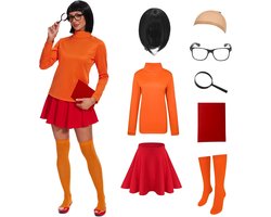 Velma Costume Women's Orange Turtleneck Skater Skirt Socks Cosplay Costume Adult Party Carnival Halloween Costume - ShopVlot