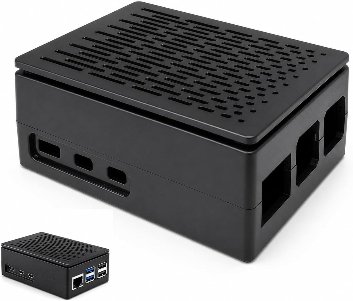 5 behuizing, heavy duty aluminium passieve cooling case, aluminium koelbehuizing met power-knop en passieve warmteafvoer voor computers, robuuste beschermhoes voor technische projecten