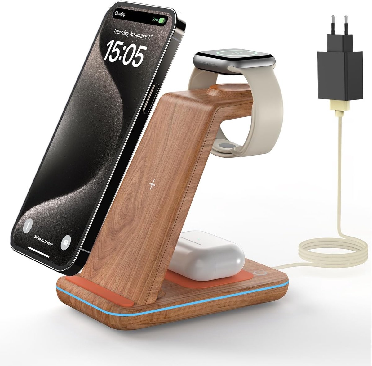 Draadloos Oplaadstation 3-in-1 voor iPhone, Apple Watch en AirPods - Snelle en Efficiënte Oplader voor Thuis en Op Reis