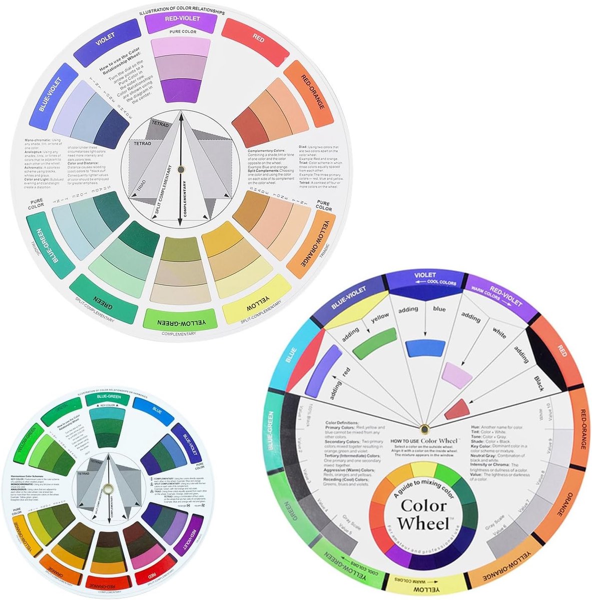 Creatieve Kleurencirkel Set van 3 Stuks, Waterdichte Kleurmixgidsen voor Make-up en Kunstonderwijs, Ideaal voor Kleurenleer en Blending Technieken