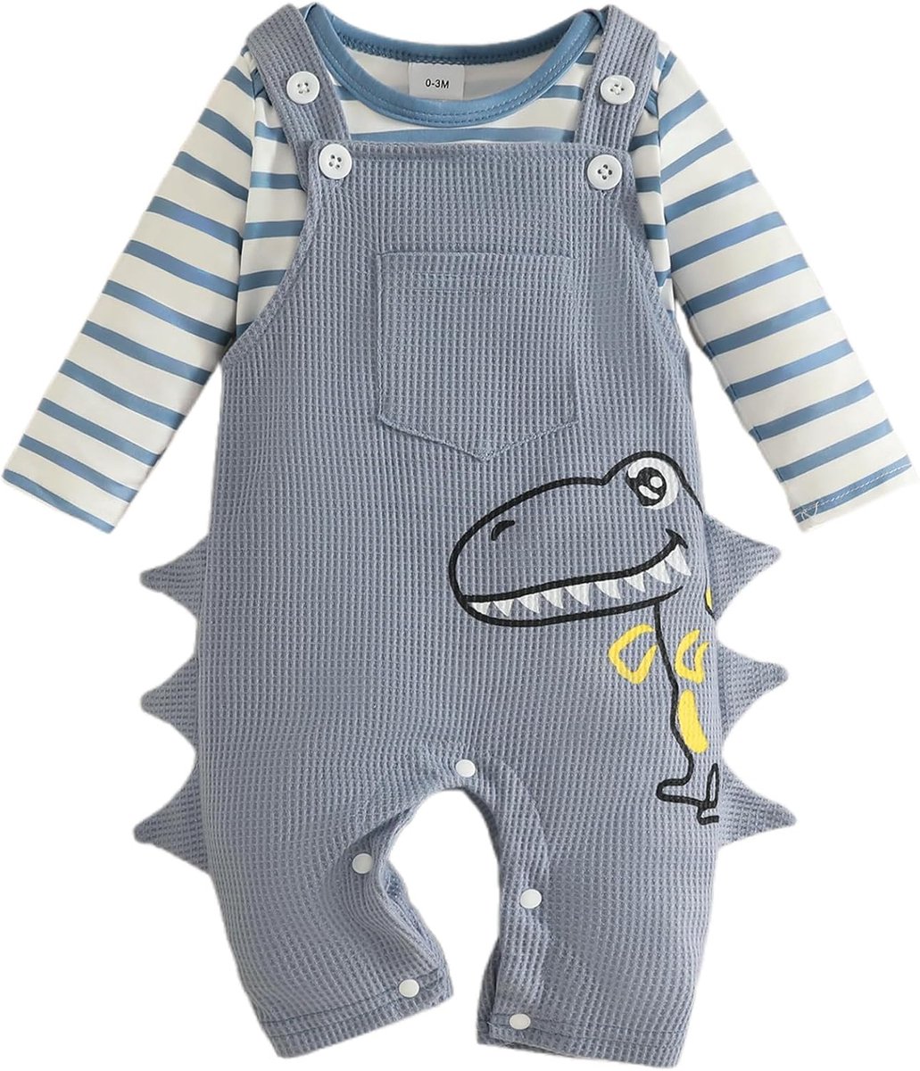 Babykledingset voor kinderen, gestreept T-shirt met korte mouwen + korte broek met bretels, 2-delige zomerjurkset 0-24 maanden