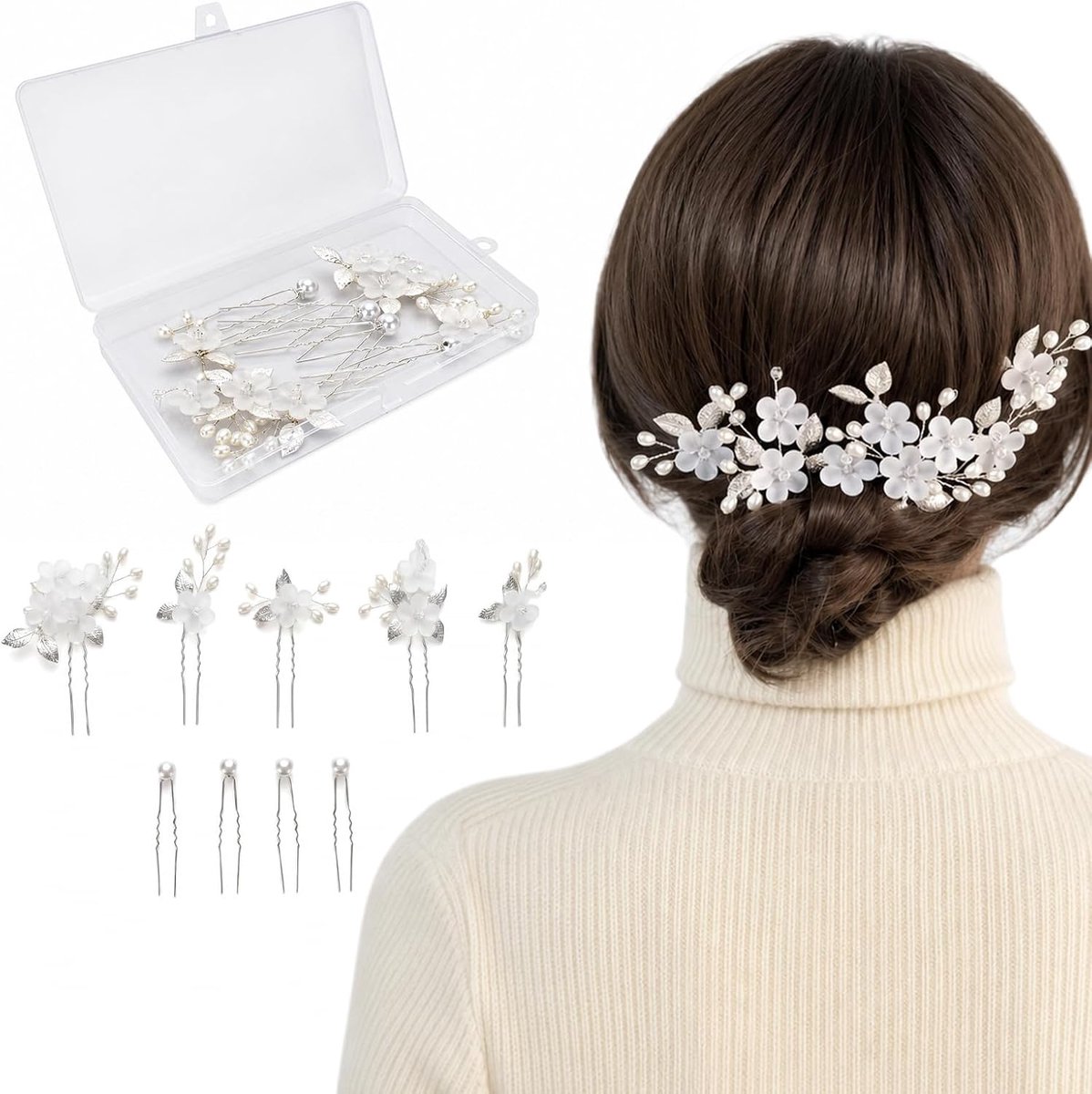 Haarspeldenset 9 stuks - elegante parels - bladdesign - ideaal voor bruid en bruidsmeisjes - ShopVlot