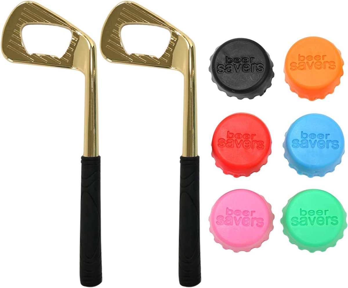 2Pcs Gold Wave Bottle Opener, 6Pcs Silicone Bottle Stopper, Mini Beer Bottle Opener, Sealed Fresh-Keeping Stopper - ShopVlot