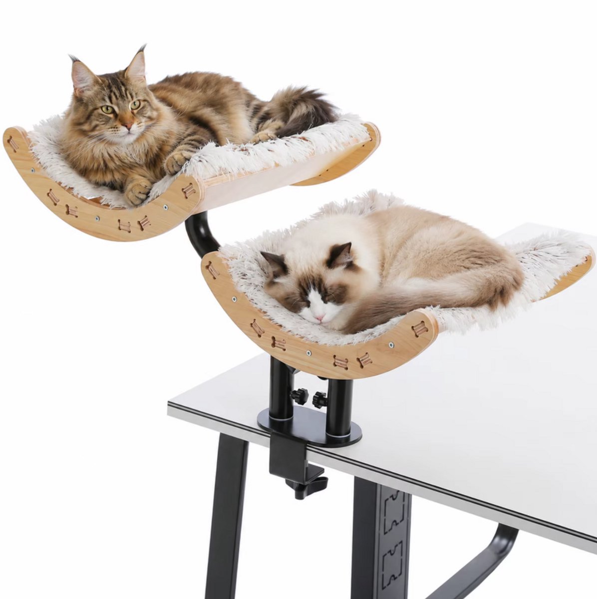 Gudalio Dubbele Kattenmand - Voor op het bureau - Kattenbed - 360° Draaibaar - Verstelbaar - Uitneembaar Kussen - 41x35x16 cm - Hout