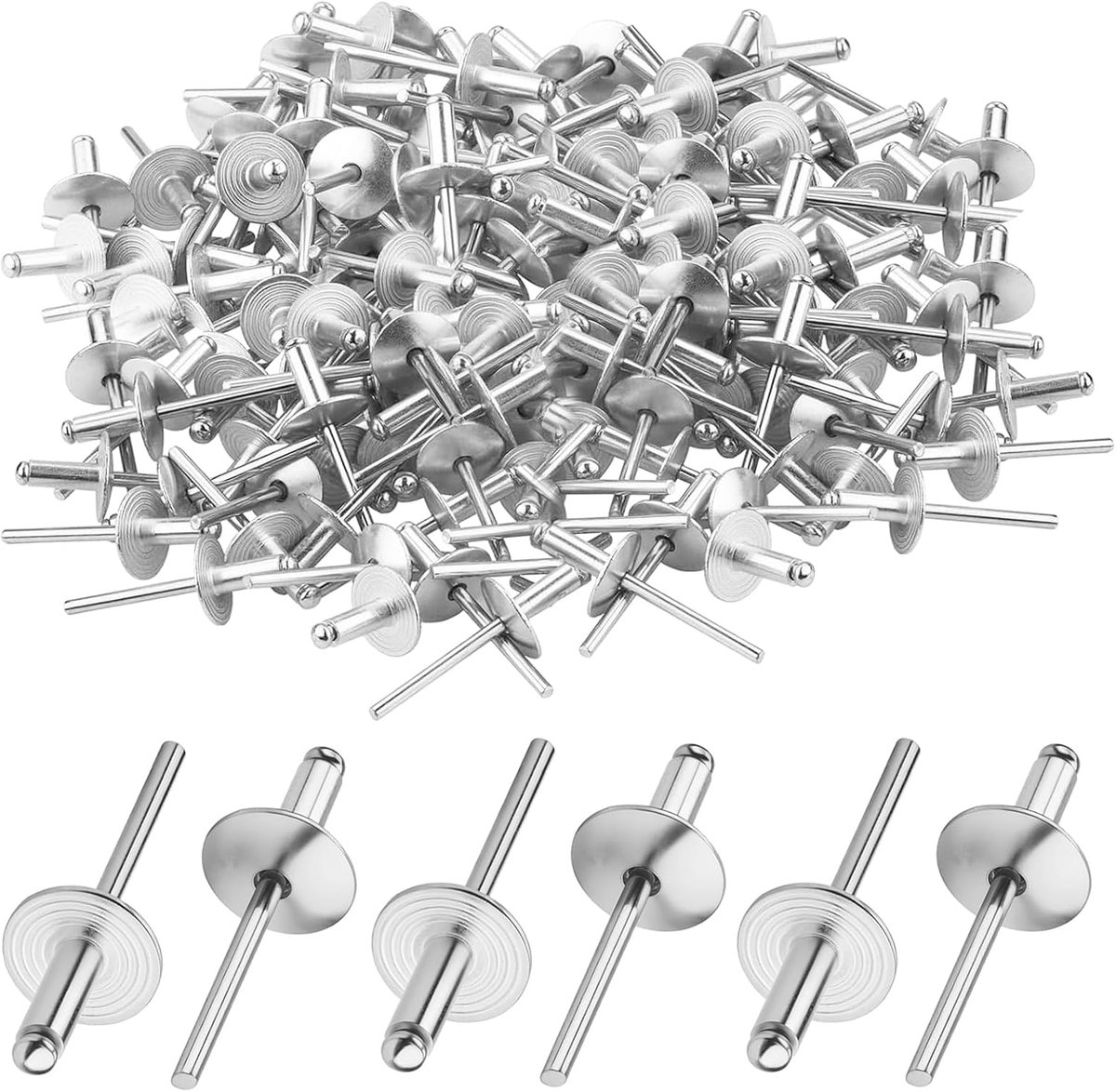 100pcs blind rivet set, 4.8 x 20mm (16mm head) aluminum blind rivet with large head, silver rivets for automotive - ShopVlot