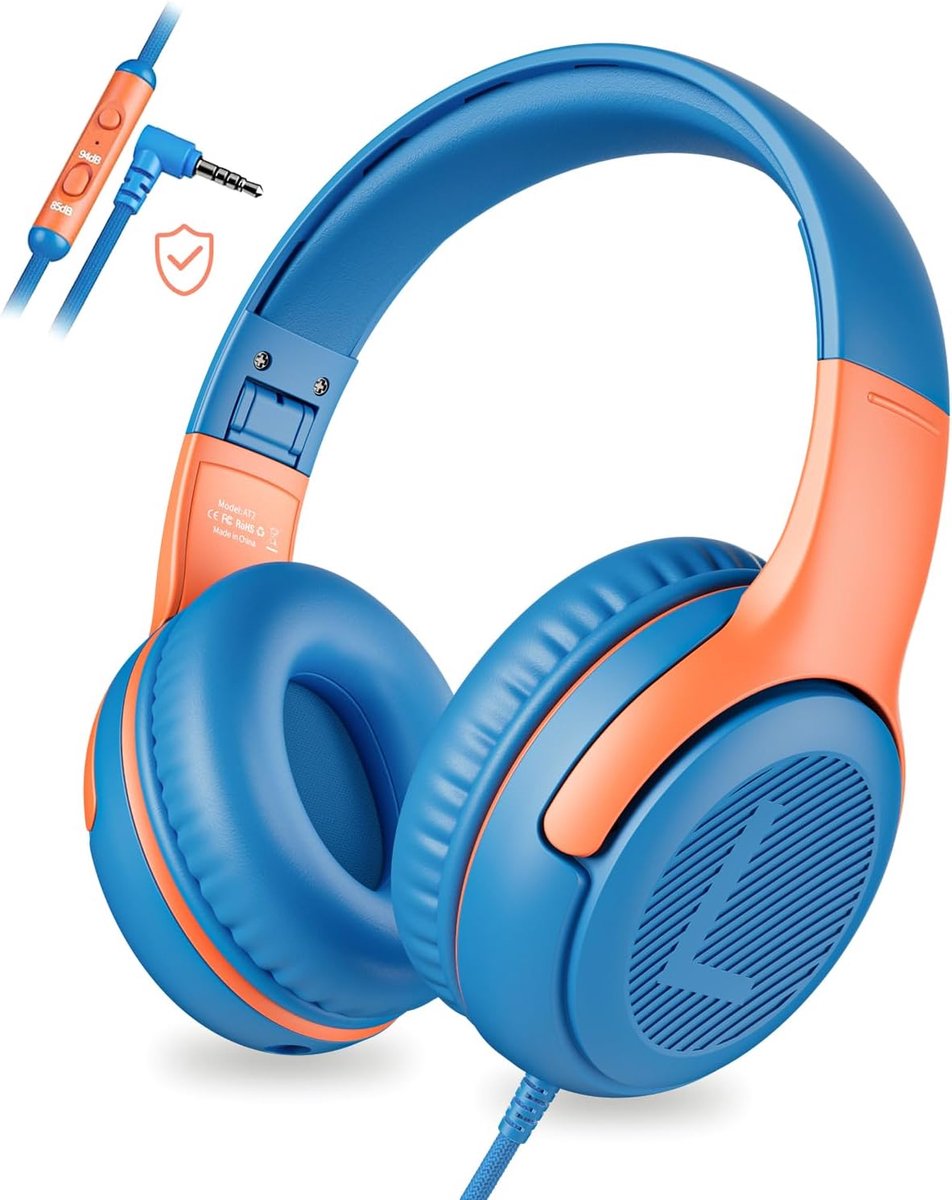 SnelShoppen - Kids Koptelefoon met Microfoon 85/94dB Volume Limiter 3.5mm Jack Draadloos Vouwbaar Over-Ear Hoofdtelefoon met Shareport voor Kinderen,