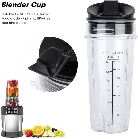 SnelShoppen - Vervangende Blender Cup en Deksel Set 470ml, Duurzaam PP Plastic, Geschikt voor Smoothies, Keuken Accessoires voor Nutri Blenders van Snelshoppen — afbeelding 4
