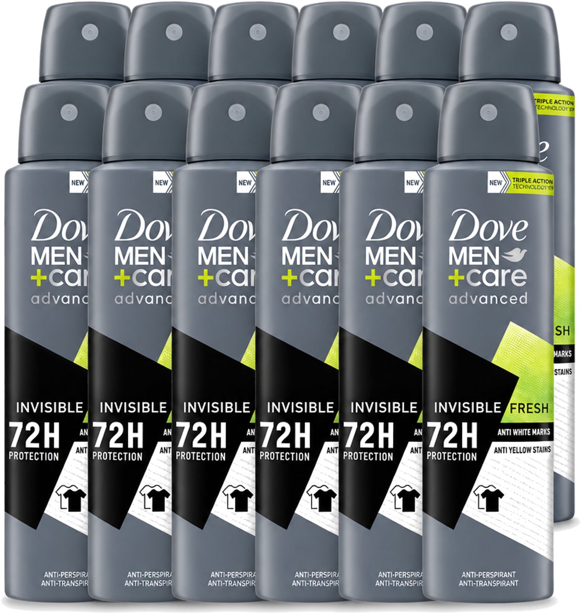 12 x Dove Men+Care – Deodorant Spray – Advanced Invisible Fresh – 150 ml - Voordeelverpakking - 12 stuks