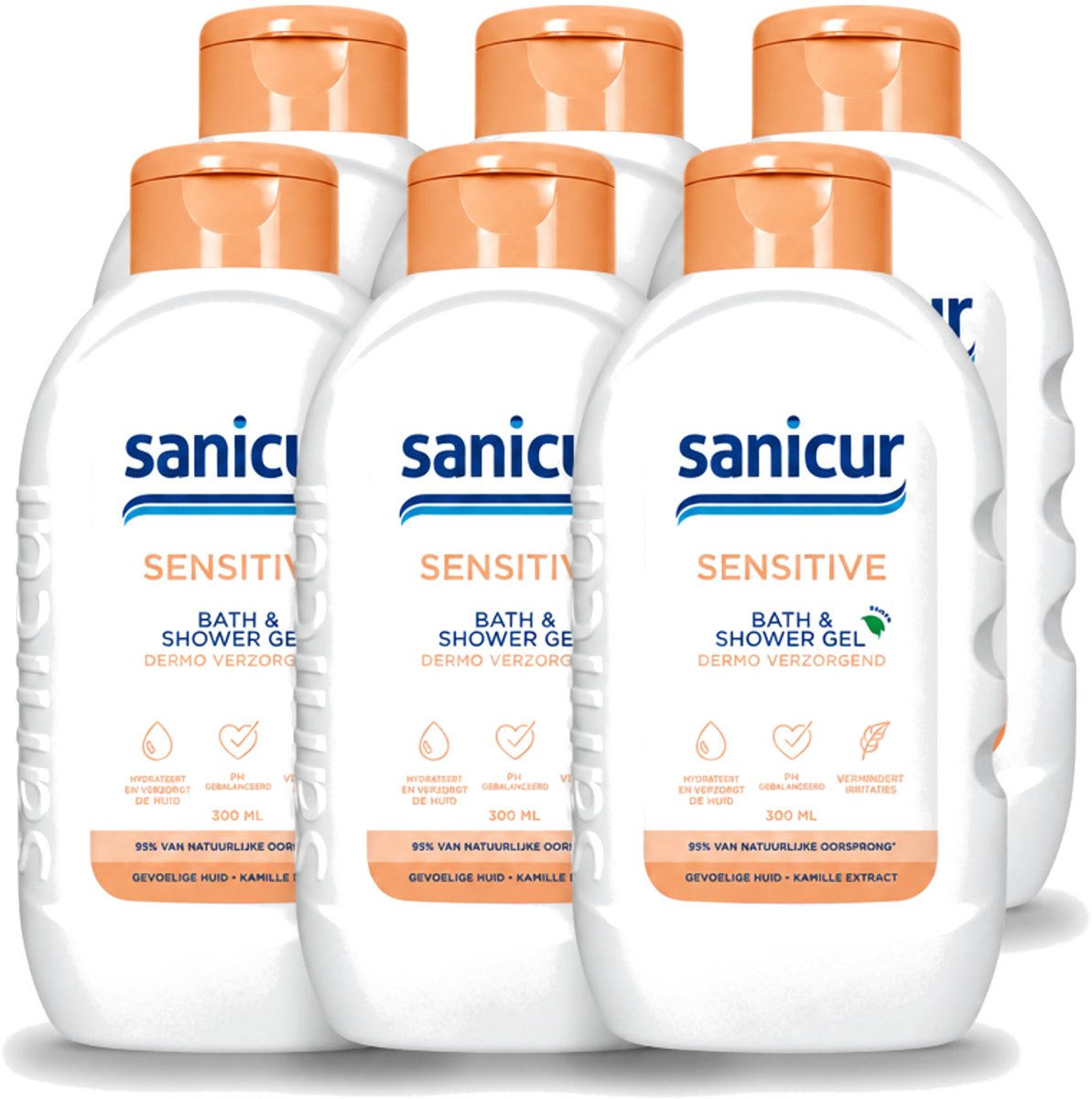 6 x Sanicur – Bad & Douchegel – Sensitive – 300 ml - Voordeelverpakking - 6 stuks