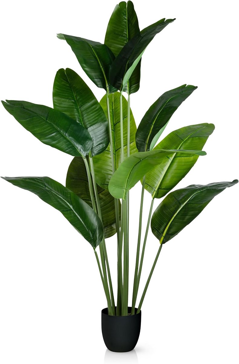 Kunstbananenboom in pot, grote kunstplant (160 cm), duurzaam en realistisch, grote kunstplanten, grote kunstplanten, kunstpalm, kunstpalm