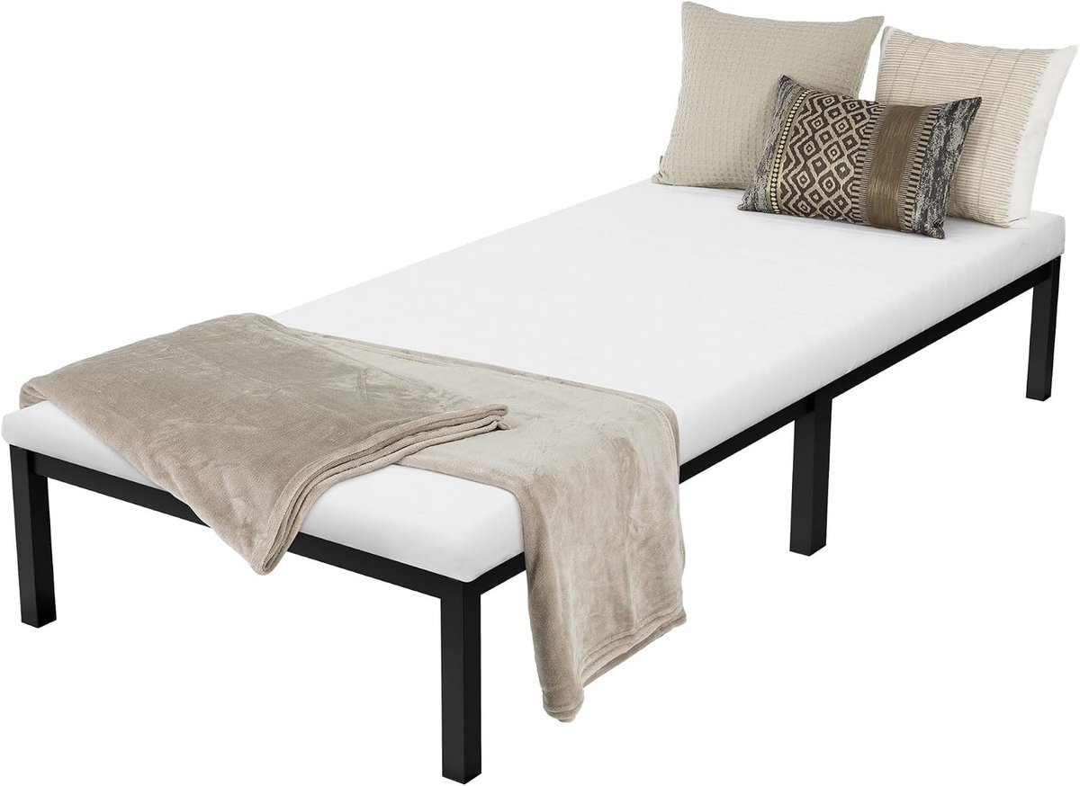 Metalen bed 90x200 cm zwart stalen frame met lattenbodem stevig en duurzaam eenpersoonsbed ideaal voor slaapkamer kinderkamer tienerkamer logeerkamer gastenbed en volwassenen bedframe