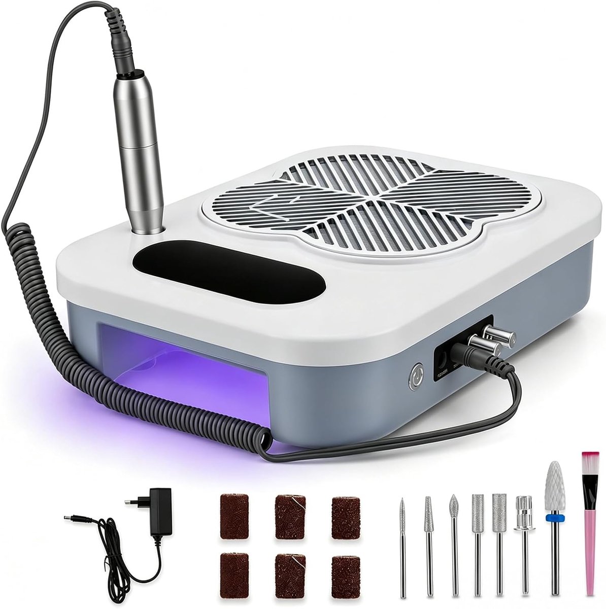 3-in-1 nagelschuurmachine met uv-ledlamp en nagelstofzuiger | Professionele automatische droger, ideaal voor manicure, pedicure, polijstmachine, efficiënt en stofreduceert
