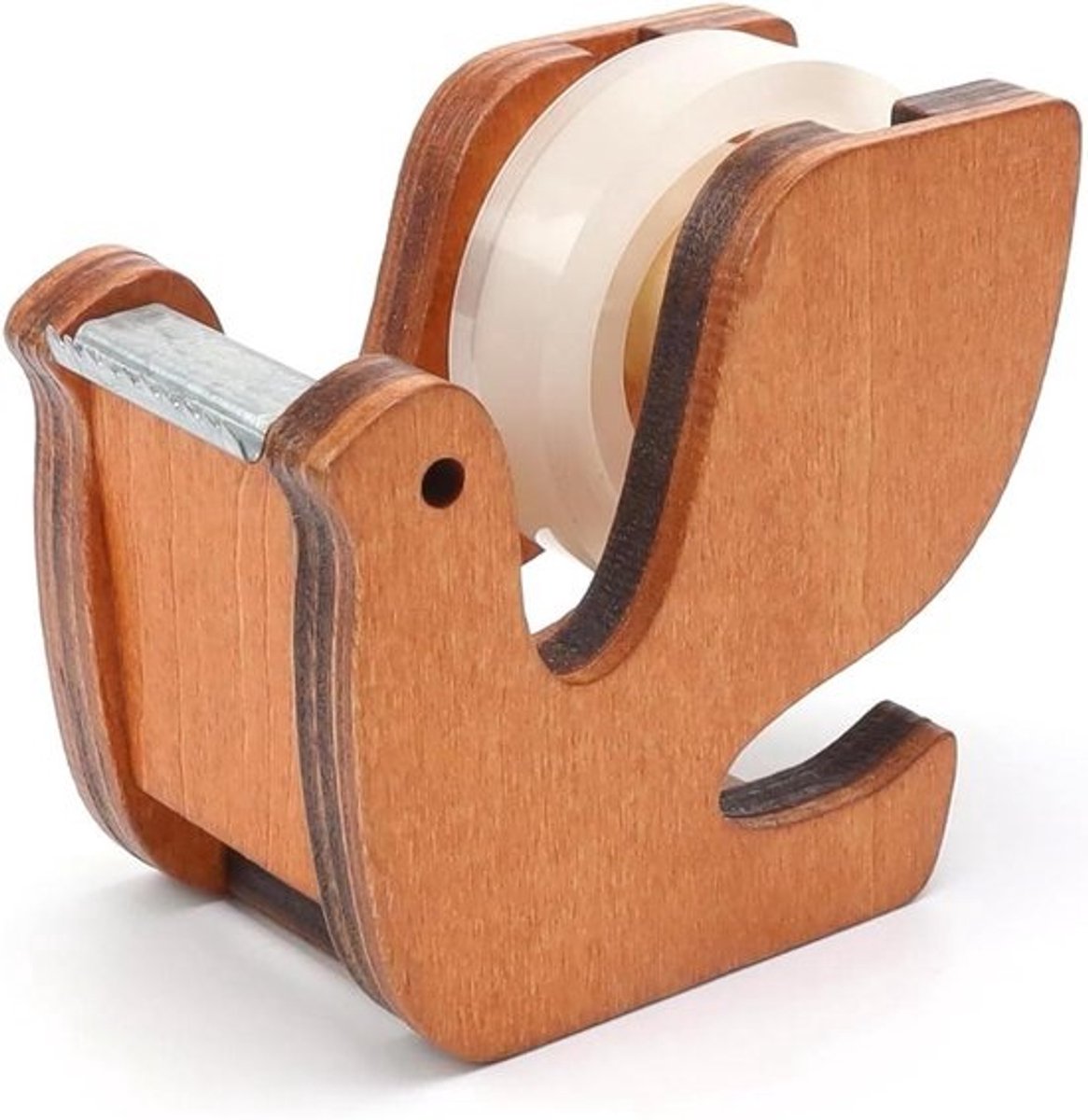 Plakbanddispenser in vintage duifvorm - Inclusief 1 rol plakband - Lindehouten tafeldispenser - Voor kindercadeaus, doe-het-zelf en bureauaccessoires