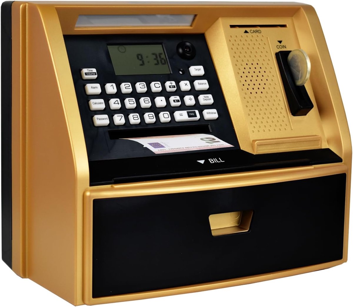 Kinderspaarpot met euromuntherkenning, LCD-display en doelwitvolging voor jongens en meisjes! (Goud)