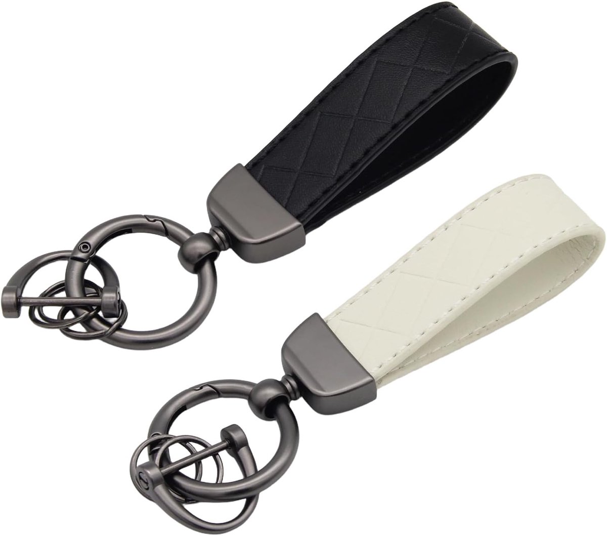 Pack of 2 Elegant Faux Leather Keychains with Ring Leather Key Chain Car Accessories for Men Women Black + White - ShopVlot
