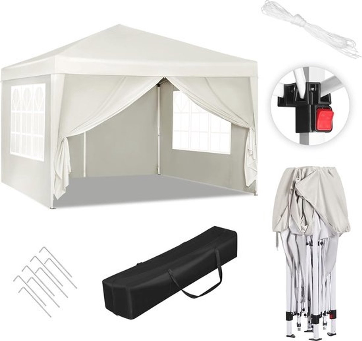 Partytent 3x3 m waterdicht en zonwerend met zijwanden - Voor tuin, camping en feesten