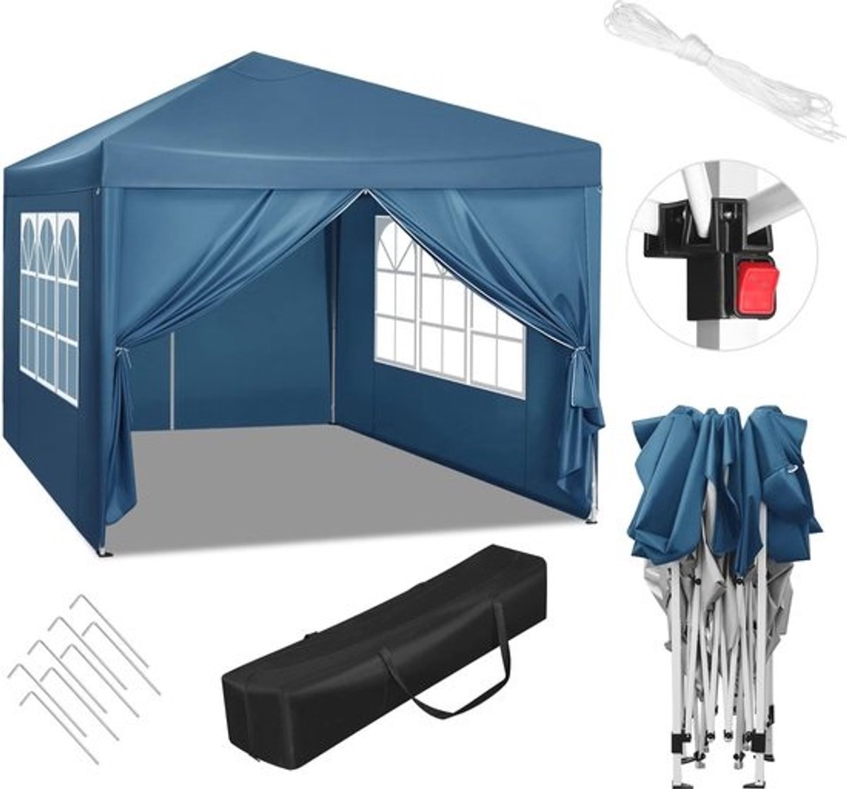 Waterdichte partytent - 3 x 3 m - Zonwerende vouwtent met zijwanden - Voor tuin, terras, camping en festival