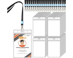 HIMOMO ID Card Holder with Strap, 100Pcs Vertical Card Holders with Lanyard, Transparent Card Cases for Business - ShopVlot