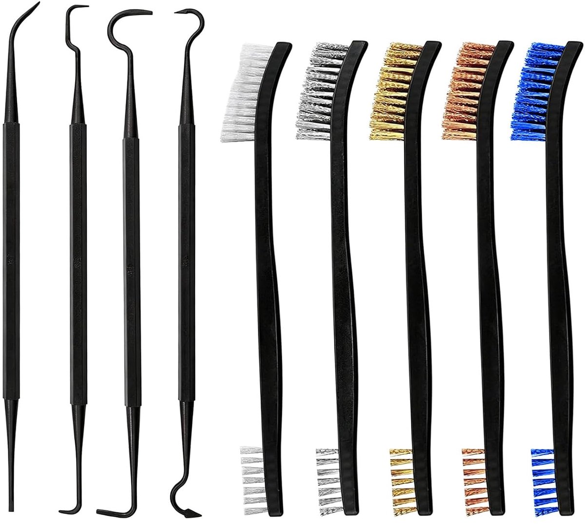 Set van 9 metalen borstels, borstelset van roestvrij staal, messing, nylon, met dubbele haken, reinigingsborstel voor - ShopVlot