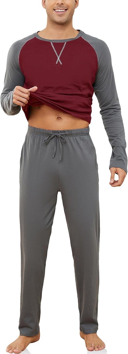 Pyjama Lang Kotoen, Winter Katoenen Tweedelige Pyjama Set Top & Bottom met Zakken en Zachte Riem Nachtkleding Pjs Sleepwear