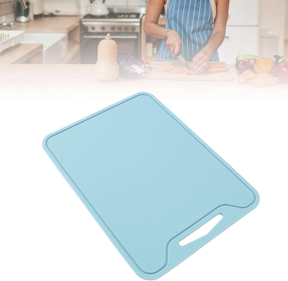 Dubbelzijdige Siliconen Snijplank, Vaatwasmachinebestendig met Ophanggat, Blauw - Ideaal voor Kamperen, Reizen & Buitenactiviteiten - Antislip Keukenaccessoire voor Huis en Outdoor Gebruik