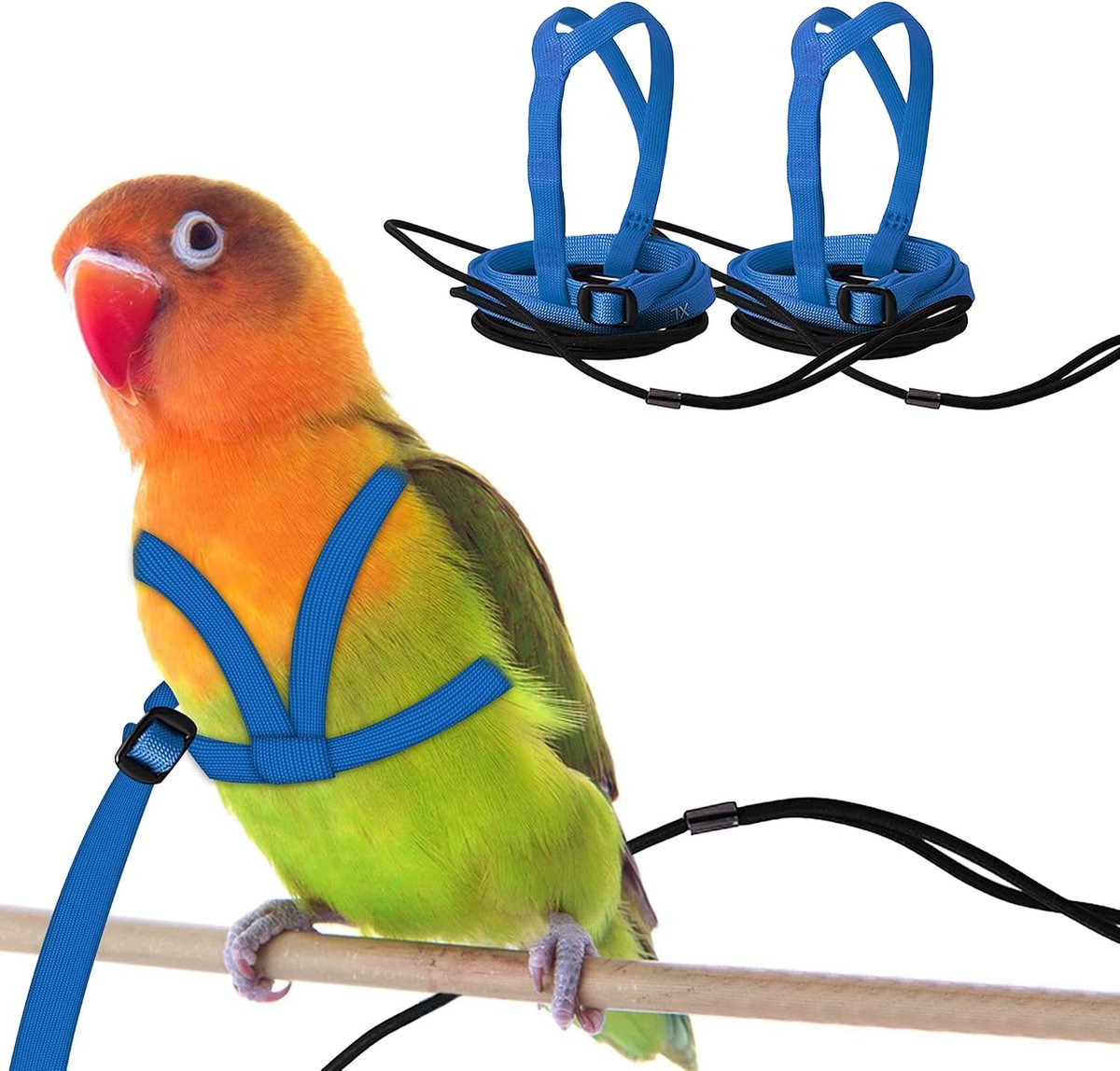 2 stuks CQJ Huisdier papegaai vogelharnas en riem, verstelbaar trainingsontwerp anti-bijt, outdoor vliegende training touwset voor vogelpapegaaien Geschikt voor vogels borst tussen 46-76 cm / 18,11