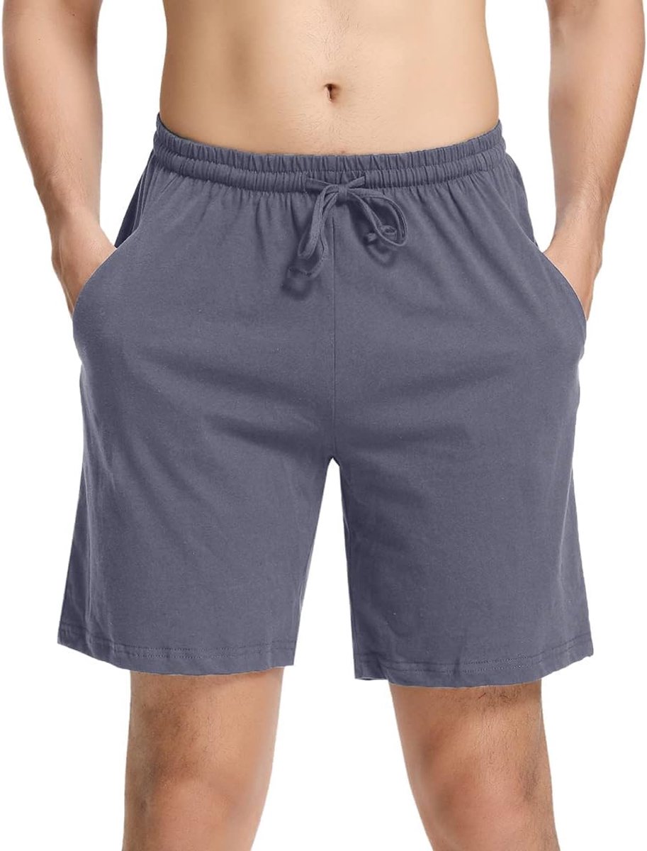 Korte pyjamabroek voor heren, katoenen pyjamabroek, slaapshorts, bermudabroek, vrijetijdsbroek, shorty, nachtkleding, loungewear, S-XXL, Stijl3-blauwgrijs, M
