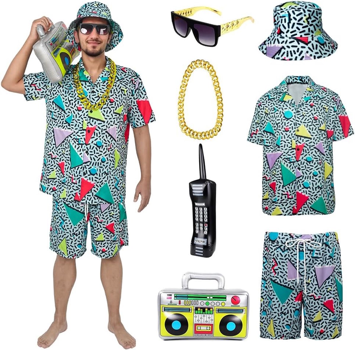 80 en 90 outfit voor heren, retro shirts en shorts, hiphop-strand-T-shirts en shorts, joggingpakken, badkostuums, carnavalskostuums