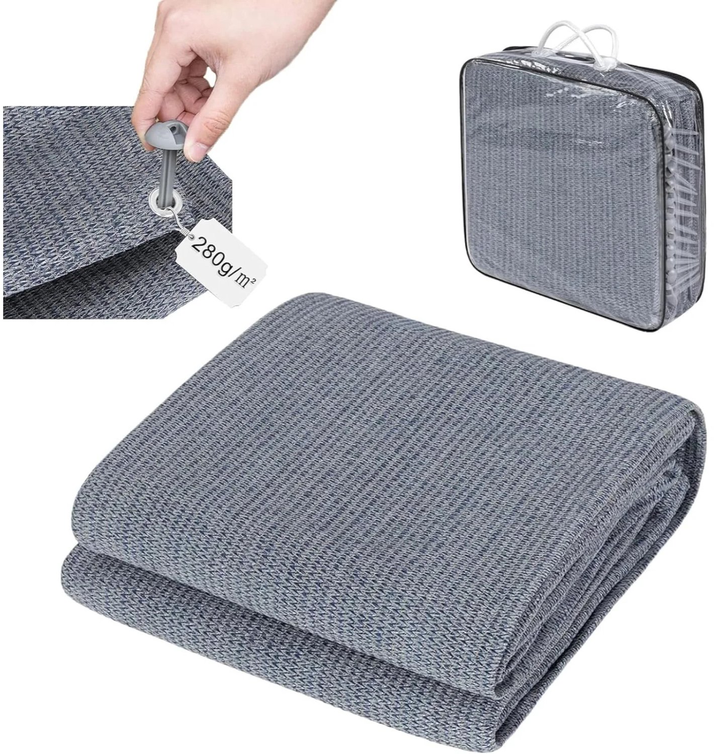 Gudalio Buitenkleed - Picknickleed - Buitentapijt - Tenttapijt - Grondzeil - Waterdicht - 300 x 400 cm - HDPE 280 g/m² - Grijs