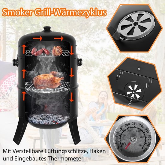 Mura Logistiek Barbecue - Grill - Vuurkorf - Houtskool Bbq - Rookoven - Smoker - Inc. Waterbak - Thermometer - 2 Grillroosters — afbeelding 2