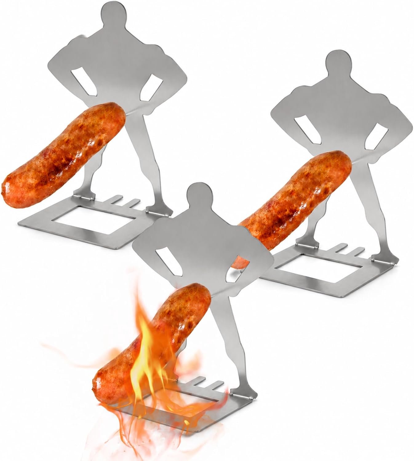 Grillworsthouders 3 stuks - staande man van roestvrij staal - grappig barbecuegeschenk - ServiceTopper