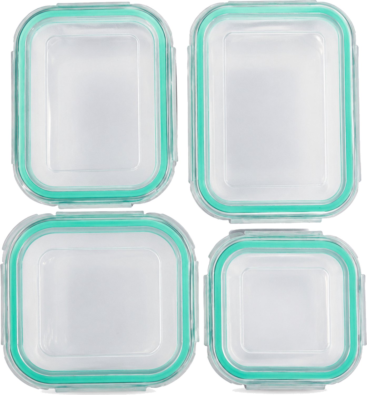 Broodtrommelset van 4 glazen bewaardozen met deksels, 520/640/800/1040 ml, groen