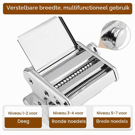 handmatige pastamachine, roestvrijstalen pastasnijder met instelknop voor meerdere dikte-instellingen voor spaghetti noedels lasagne beste pastamachine noodle machine — afbeelding 5