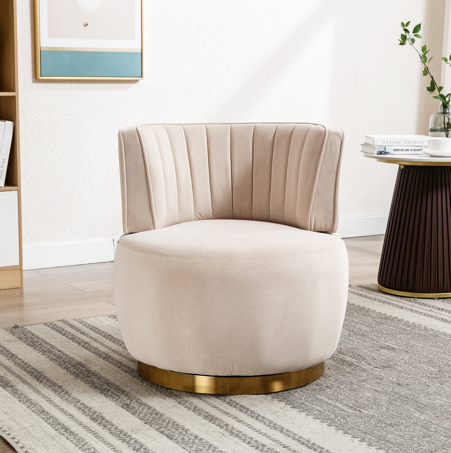 CHICFURN Fauteuil - 360 graden draaibaar - Rond - Beige