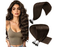 Hetto extension Nanoring 45cm - Echt Haar Bruin Medio - 50g - Klitvrij en veilig voor dun haar - m-winkel