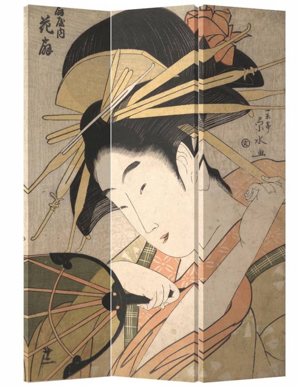 Fine Asianliving Japans Kamerscherm Oosters Scheidingswand B120xH180cm 3 Panelen Japanse Geisha Naturel