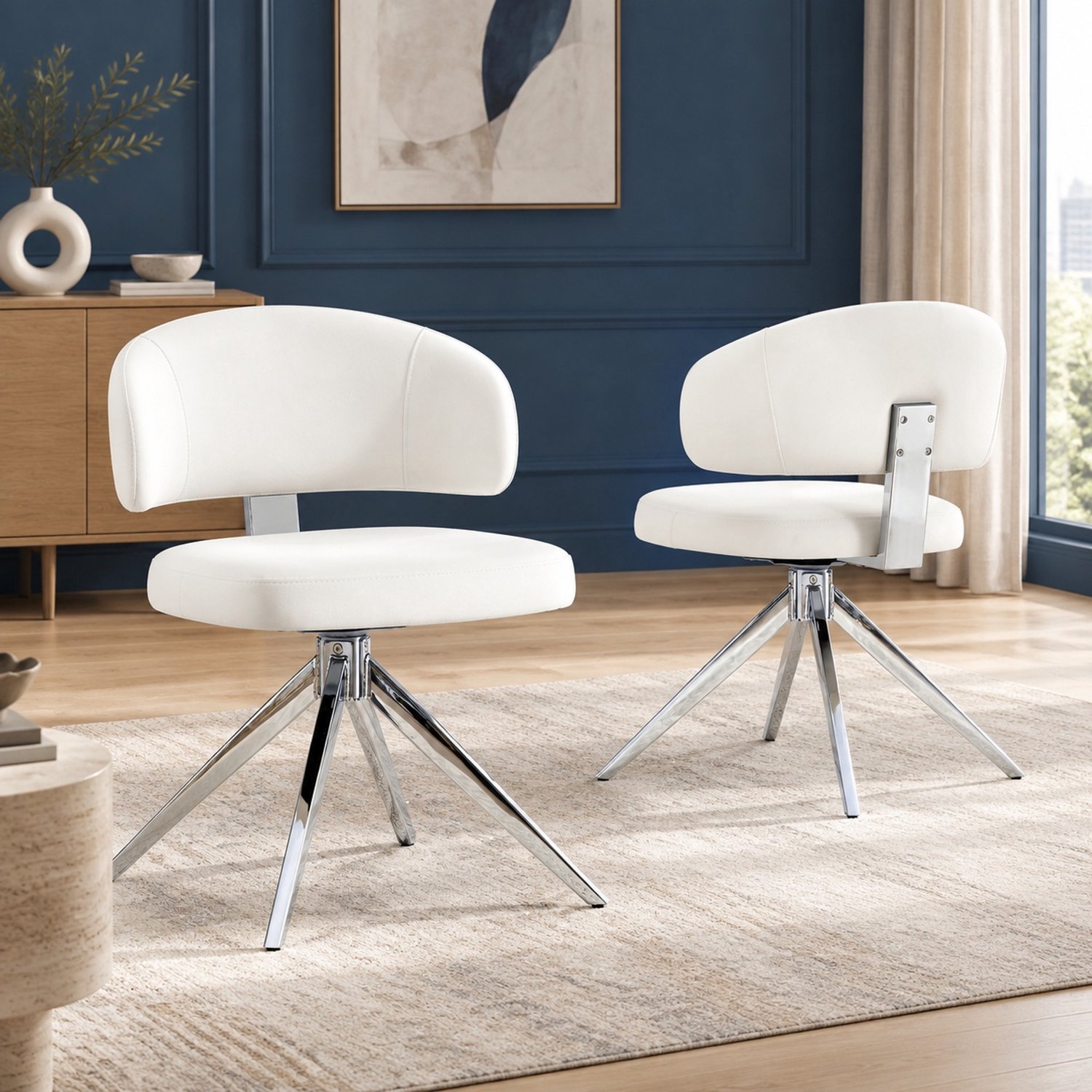 CHICFURN Eetkamerstoel - Draaibaar - Metalen 4-poot - Wit