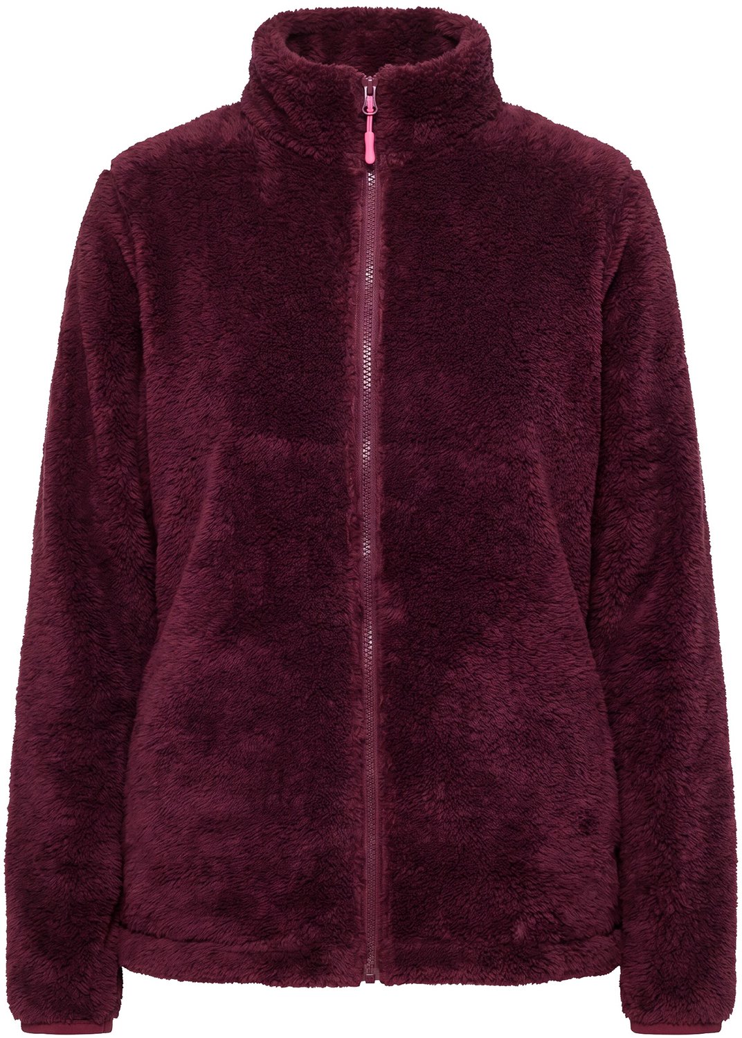 Ulla Popken - Dames - Fleece jack teddyfleece opstaande kraag lange mouwen - Wijnrood - Maat 54+