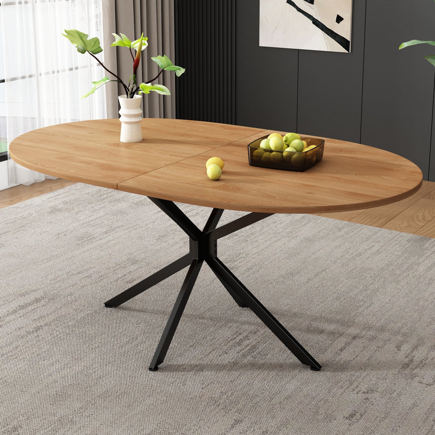 Maisentiel Ovale eettafel 120 x 80 x 75,5 cm - MDF blad met metalen X-poten - naturel