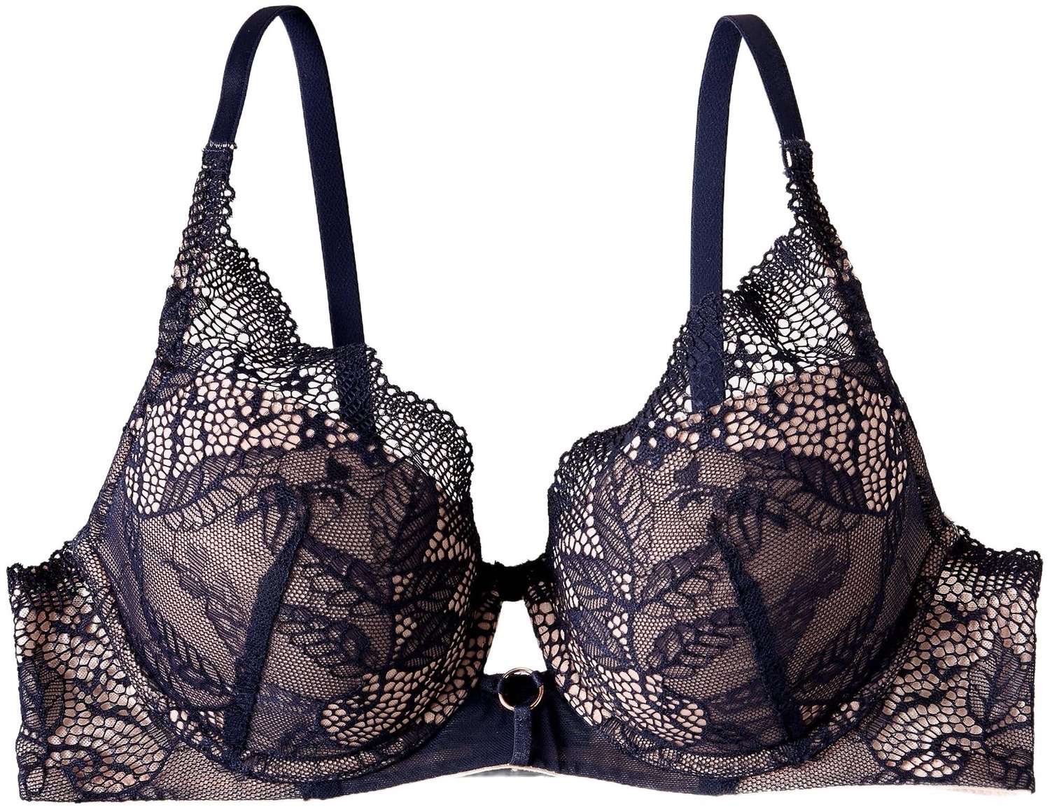 ESOTIQ Tarot - Push-upbeha - Beige - Marineblauwe bloemenkant Beige;Marineblauw;Goud