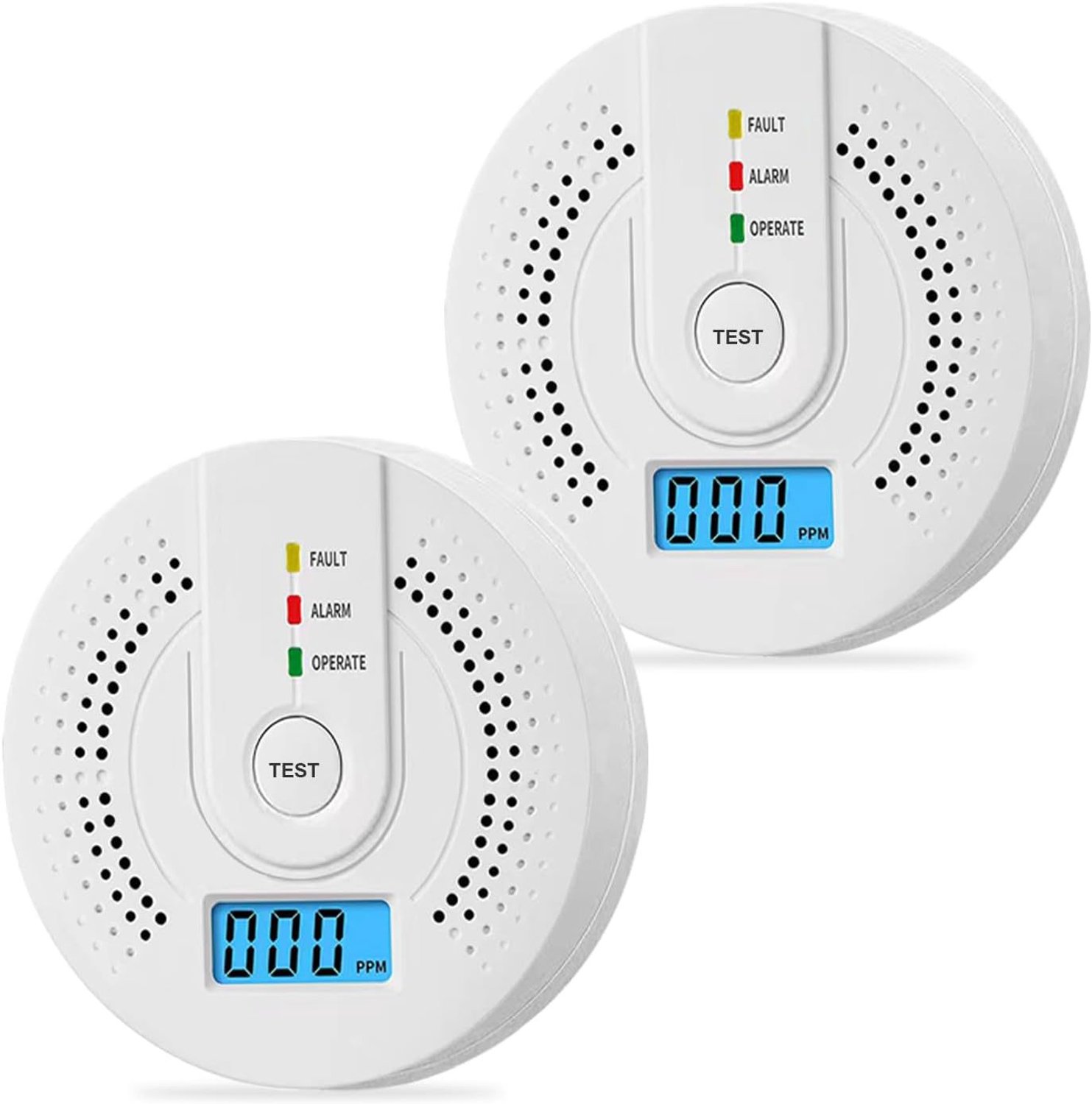 2-delige koolmonoxidemelder - Rookmelder - Draagbaar ontwerp - Uitgerust met LED-indicator, hoorbaar en visueel alarm, batterij-indicator, digitaal display en testknop - Geschikt voor thuis- en reisveiligheid - Wit