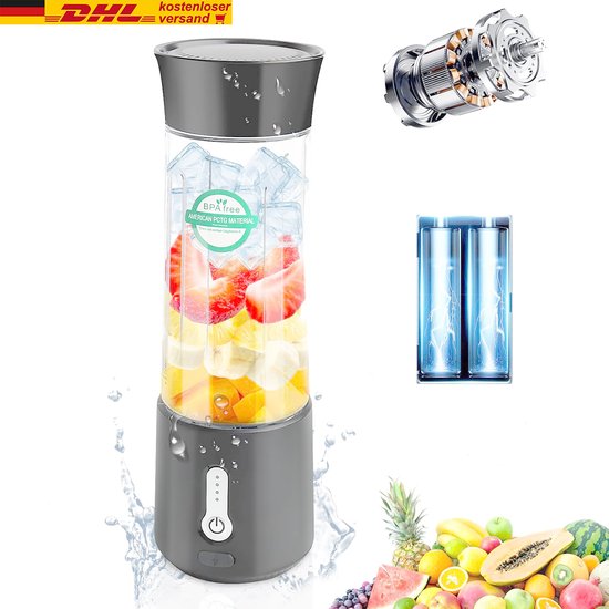Draadloze blender to go 9 x 9 x 27 cm – USB-C, 6 RVS messen, PCTG, grijs van Maisentiel — afbeelding 3