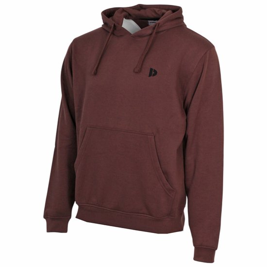 Bruine Donnay hoodie in driekwart aanzicht met capuchon, trekkoorden en kangoeroezak.