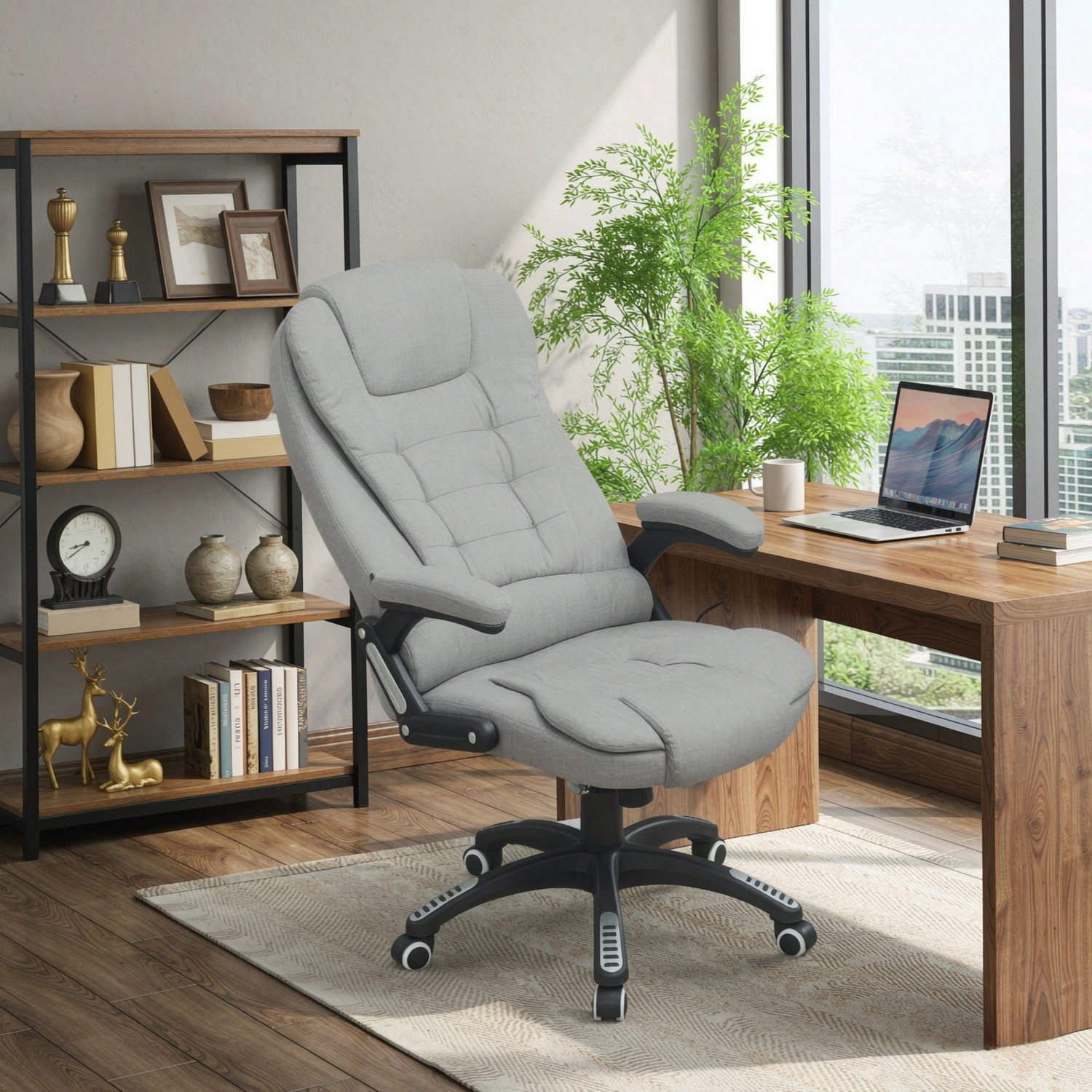 Clruro Bureaustoel - 68x72x110-120 cm - Massage - Verwarming - Polyester - Lichtgrijs