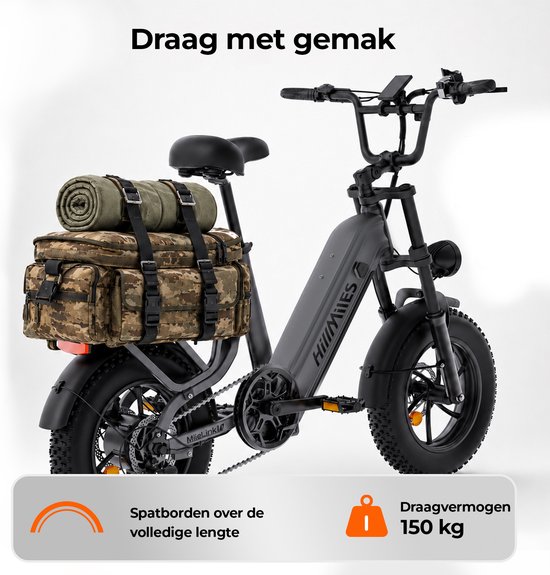HillMiles MileLink 1 Elektrische fiets, 250W, 65Nm,bereik tot 250 km, dubbele accu 48V 18+22,5Ah, brede banden, hydraulische remmen, grote achterdrager, stad & terrein, met achtermand, Groen — afbeelding 4