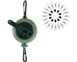 Uittrekbare waslijn - 1 Stuk- Extra lang 10m touw - Draagbare reiswaslijn - Sterke waslijn - Onzichtbare waslijn - Met 20 wasknijpers + 10 stoppers + 1 opbergtas - Met praktische zwengel - Ideaal voor kamperen en reizen - groen - 20*10*4.5cm