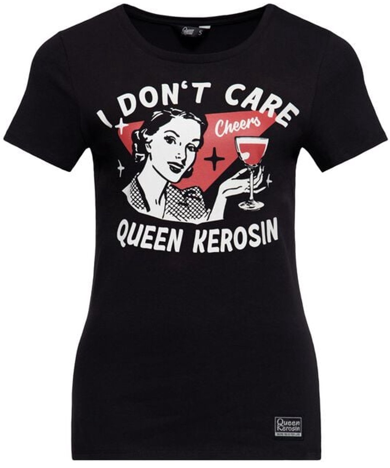Queen Kerosin „I don‘t care“ T-shirt Dames T-shirt - zwart - XS