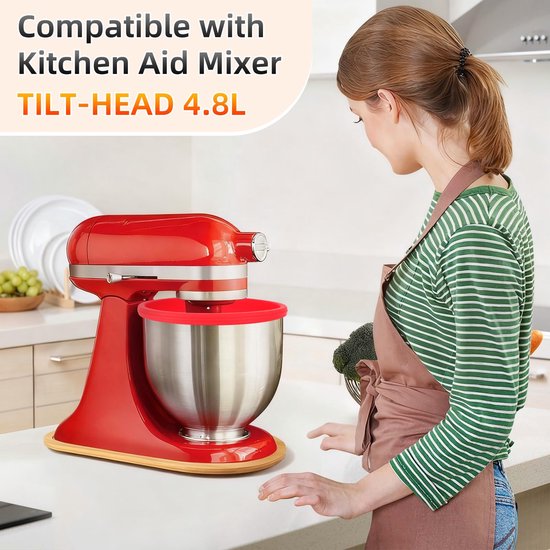Siliconen inzetstuk voor, verdikte siliconen kom accessoire voor keukenmachines, kom voor TILT-HEAD 4.8L keukenmachine, siliconen mengkom (Rood) — afbeelding 4
