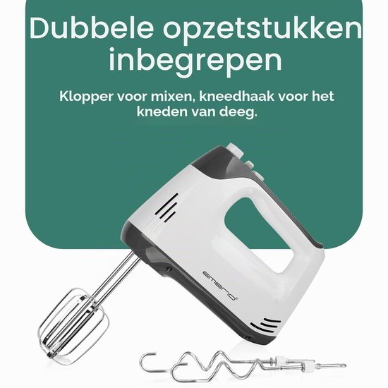 HM-130365 Elektrische handmixer, handmixer, handmixer met 400 watt, 5 snelheden en turboknop, extra lange garde, kneedhaak van roestvrij staal, geschikt voor vaatwasser, BPA-vrij — afbeelding 3